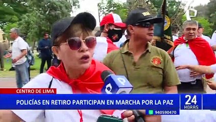 Centro de Lima: policías en retiro marchan en respaldo a las fuerzas del orden