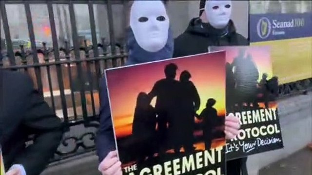 A group of loyalists have gathered in front of Leinster House – the seat of the Republic’s parliament in Dublin – to protest against Leo Varadkar once again becoming taoiseach