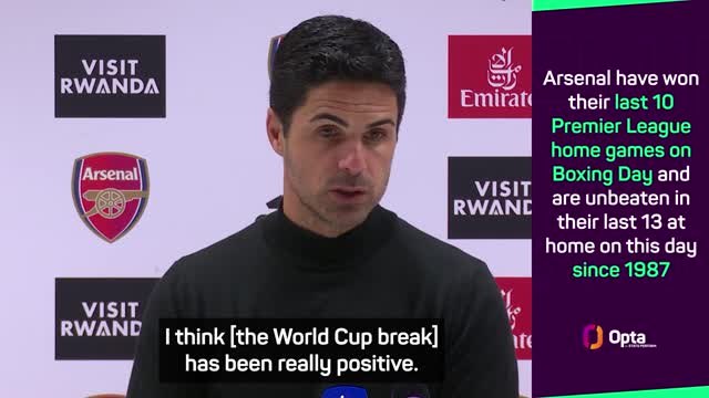 Arteta says World Cup break has been positive for Arsenal