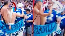 TRT'de Dünya Kupası finalini izleyenlerin üstsüz kadın taraftarı ekranda görünce ağzı açık kaldı