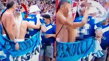 TRT'de Dünya Kupası finalini izleyenlerin üstsüz kadın taraftarı ekranda görünce ağzı açık kaldı