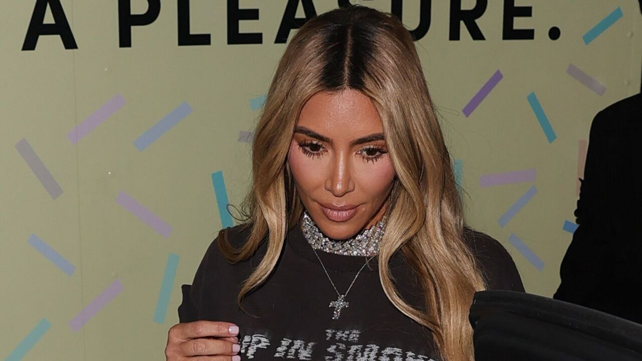 Kim Kardashian Paired an Ultra-Cropped Y2K Concert Tee with Bejeweled Leather Pants