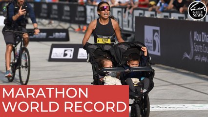 Guinness World Record attempt: Canadian mum in Dubai completes marathon with 2 kids in double pram
