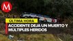 Autobús de pasajeros choca y cae a barranco en la México-Puebla