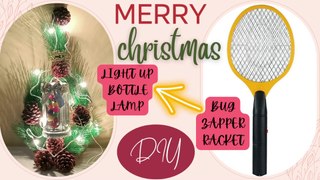 DIY Christmas Light Decoration using Pinecones, Plastic Bottle & a Bug Zapper Racket | Transform Waste to Best at Home