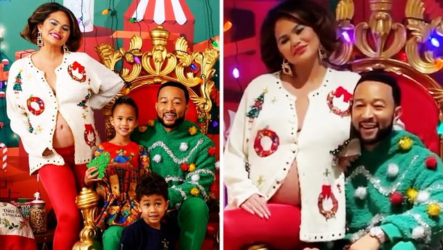Chrissy Teigen Shows Off Baby Bump in Family Christmas Photo With John Legend | Billboard News