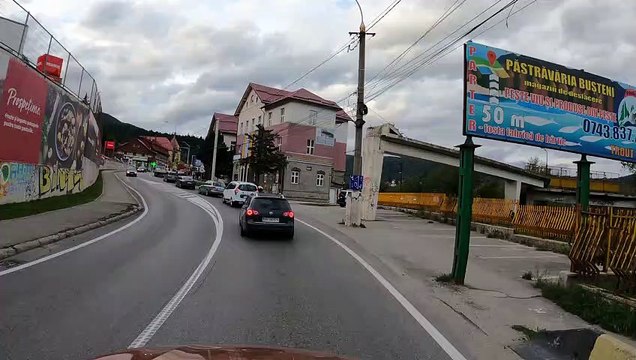 Busteni City Centre Drive on DN1. Relaxing Drive on DN1 - Prahova Valley (Valea Prahovei)