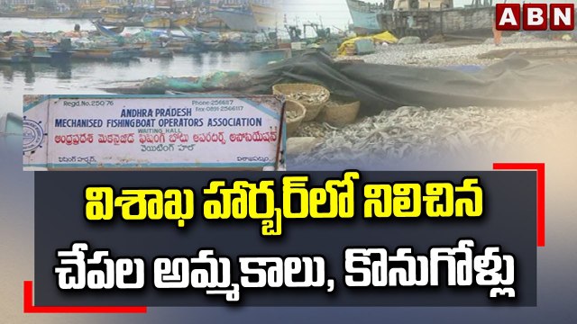 విశాఖ హార్బర్ లో నిలిచిన చేపల అమ్మకాలు, కొనుగోళ్లు || Visakhapatnam Fishing Harbour || ABN Telugu
