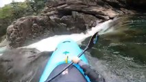 Kayaker Goes Smoothly Through Steep Edges While Descending River