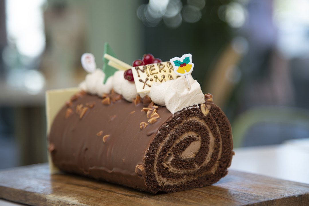 Peanut Chocolate Caramel Buche or Yule Log recipe