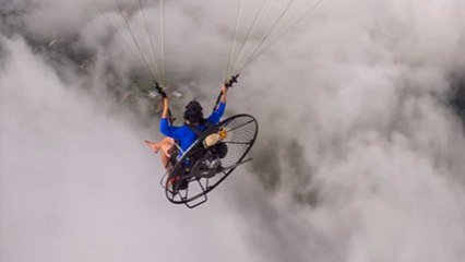 Adrenaline-junkie playing with his luck while flying among the clouds