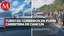 Acceso al aeropuerto de Cancún colapsó por obras; turistas recorren la calle para no perder vuelos