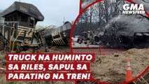 Truck na huminto sa riles, sapul sa parating na tren! | GMA News Feed
