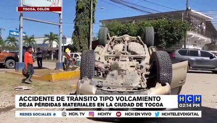 ¡”Llantas arriba” queda lujosa camioneta tras aparatoso volcamiento en Tocoa!