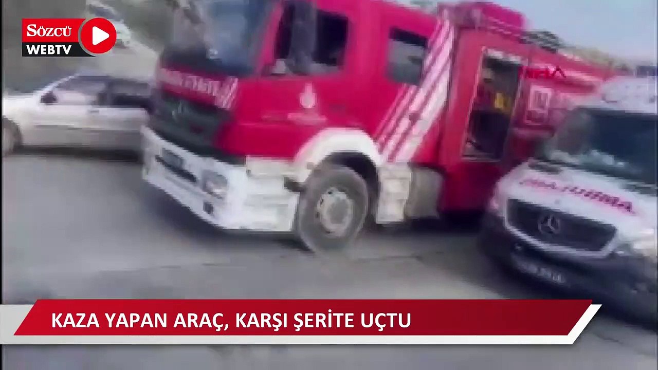 Kaza yapan araç karşı şeritte ilerleyen otomobilin üzerine uçtu: 4 yaralı