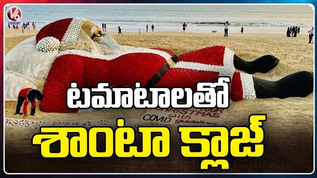 Sand Sculpture Of Santa Claus Attracts Visitors In Puri Beach _ Odisha _ V6 News