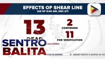 Bilang ng napaulat na nasawi dahil sa sama ng panahon dulot ng shear line, umakyat pa sa 13 ayon sa NDRRMC