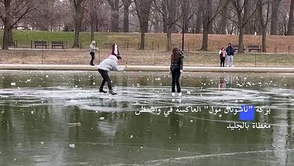 بركة "ناشونال مول" العاكسة في واشنطن مغطاة بالجليد