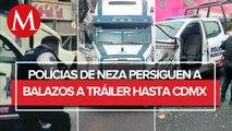 Policías de Neza persiguen con balazos a tráiler hasta CdMx; hay dos oficiales detenidos