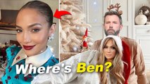 JLo looks glamorous in a bright blue satin dress for Christmas, but where's Ben?