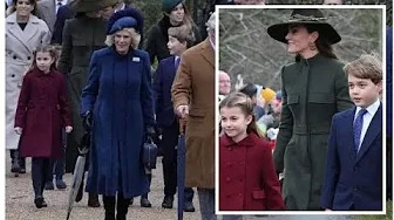 Cheeky Charlotte sourit à la foule alors qu'elle marche devant maman Kate avant le service de Noël