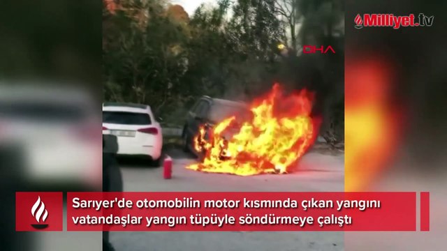 Sarıyer'de otomobil alev alev yandı