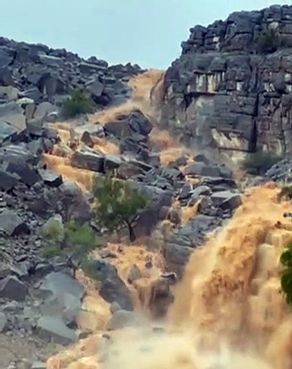 Rains hit parts of the UAE, waterfalls form on mountains