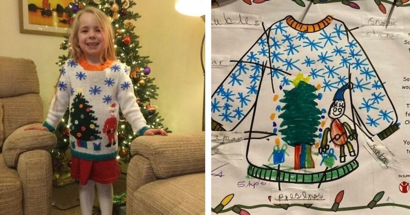 Cette mamie surprend sa petite-fille en lui tricotant un pull de Noël inspiré par son dessin
