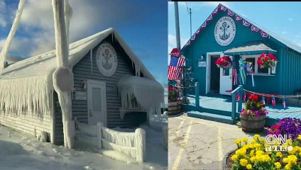 Binanın cephesi komple buzla kaplandı