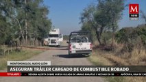 Autoridades aseguran tráiler cargado de combustible robado en Montemorelos