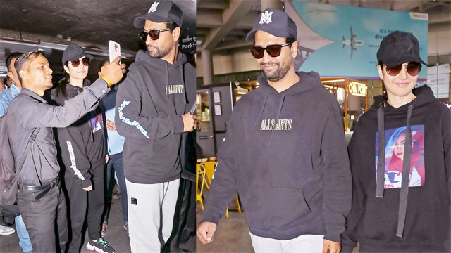 Vicky Kaushal-Katrina Kaif Twinning In Black Hoodie & Cap
