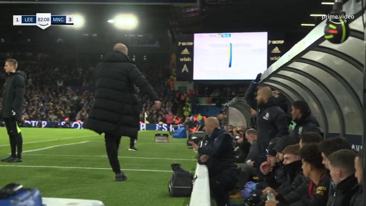 Pep Guardiola boots water bottle at Leeds bench before rushing over to