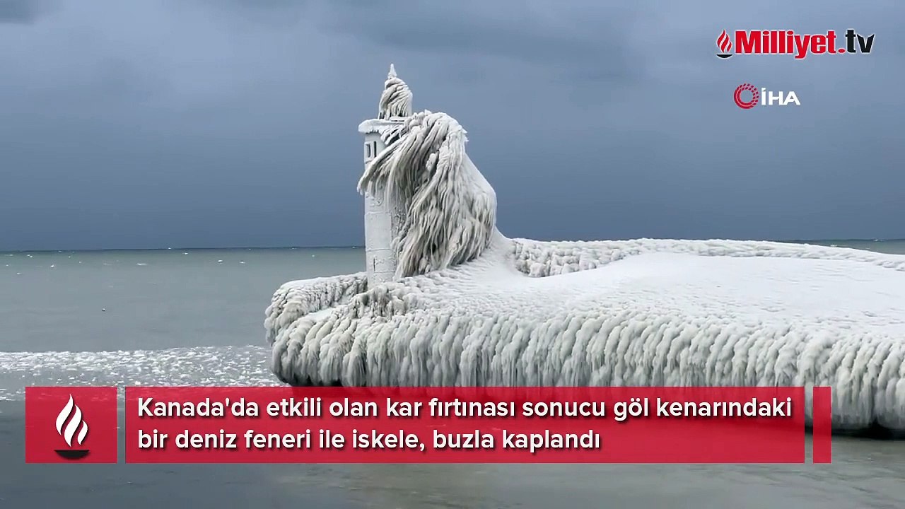 Kanada'da kar fırtınası: Deniz feneri ve iskele buz tuttu