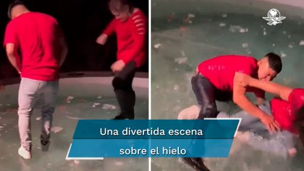 ¡Con música de Titanic! Bailan en alberca congelada y termina mal