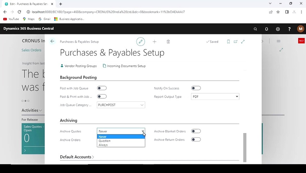 Archiving Documents in BC | Purchases & Payables Setup | Sales & Receivables Setup