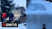 Winter sports enthusiast builds 100-metre ice-covered skate park in his BACKYARD