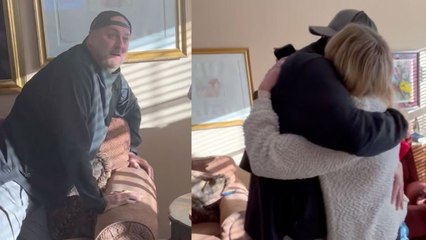 Dad has ADORABLE reaction to daughter's surprise return home for Christmas