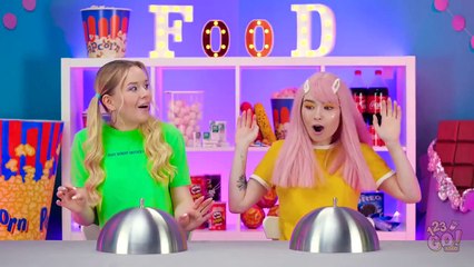 Descargar video: 100 LAYERS FOOD CHALLENGE Giant vs Tiny Food Challenge for 24 Hours by 123 GO! FOOD