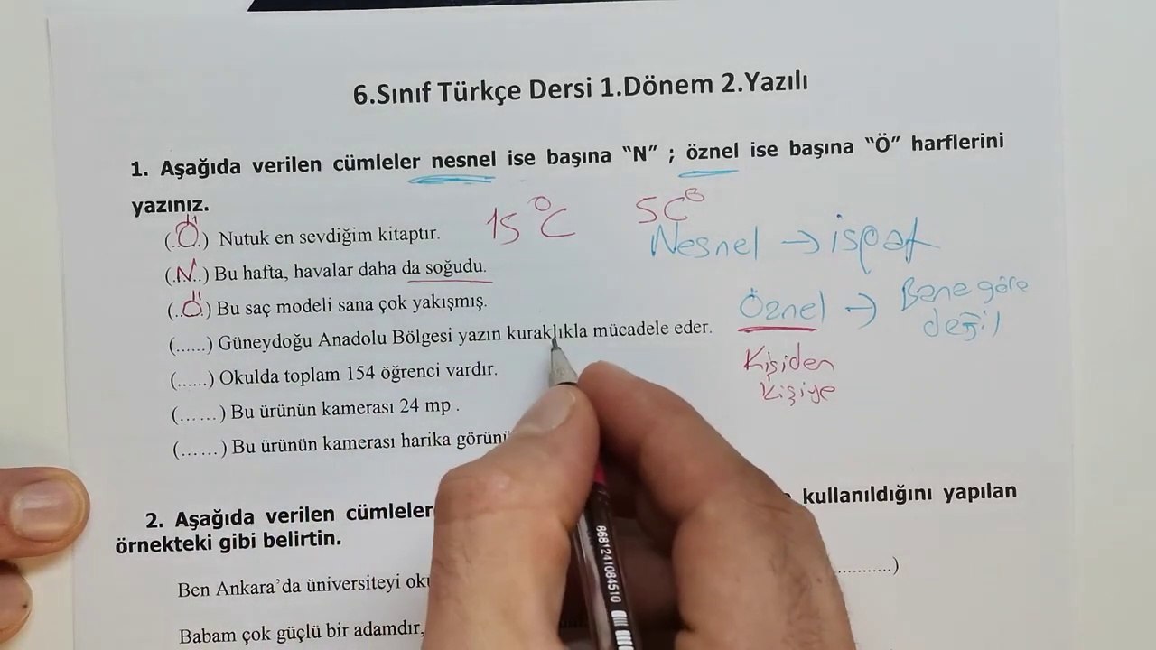 6. Sınıf Türkçe 1.Dönem 2.Yazılı Soruları ve Çözümü Yeni