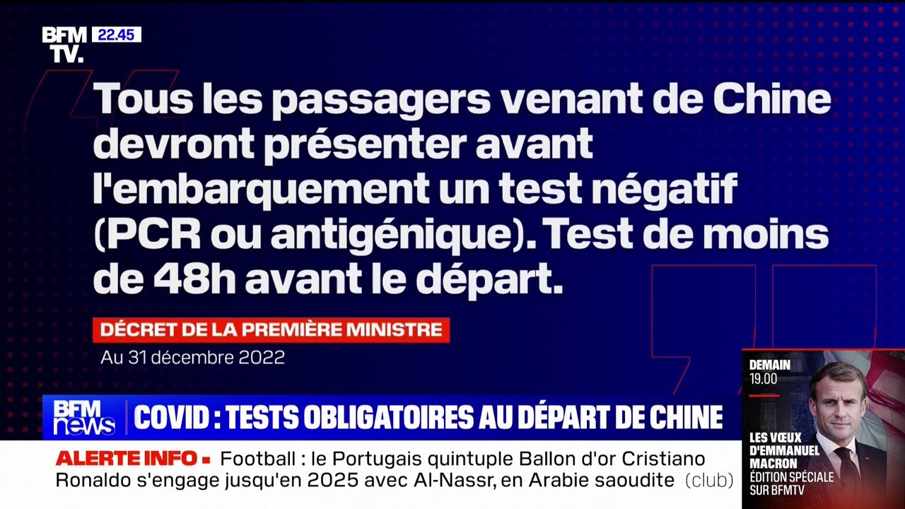 La France impose la présentation d'un test Covid négatif de moins de 48h à tous les voyageurs en provenance de Chine