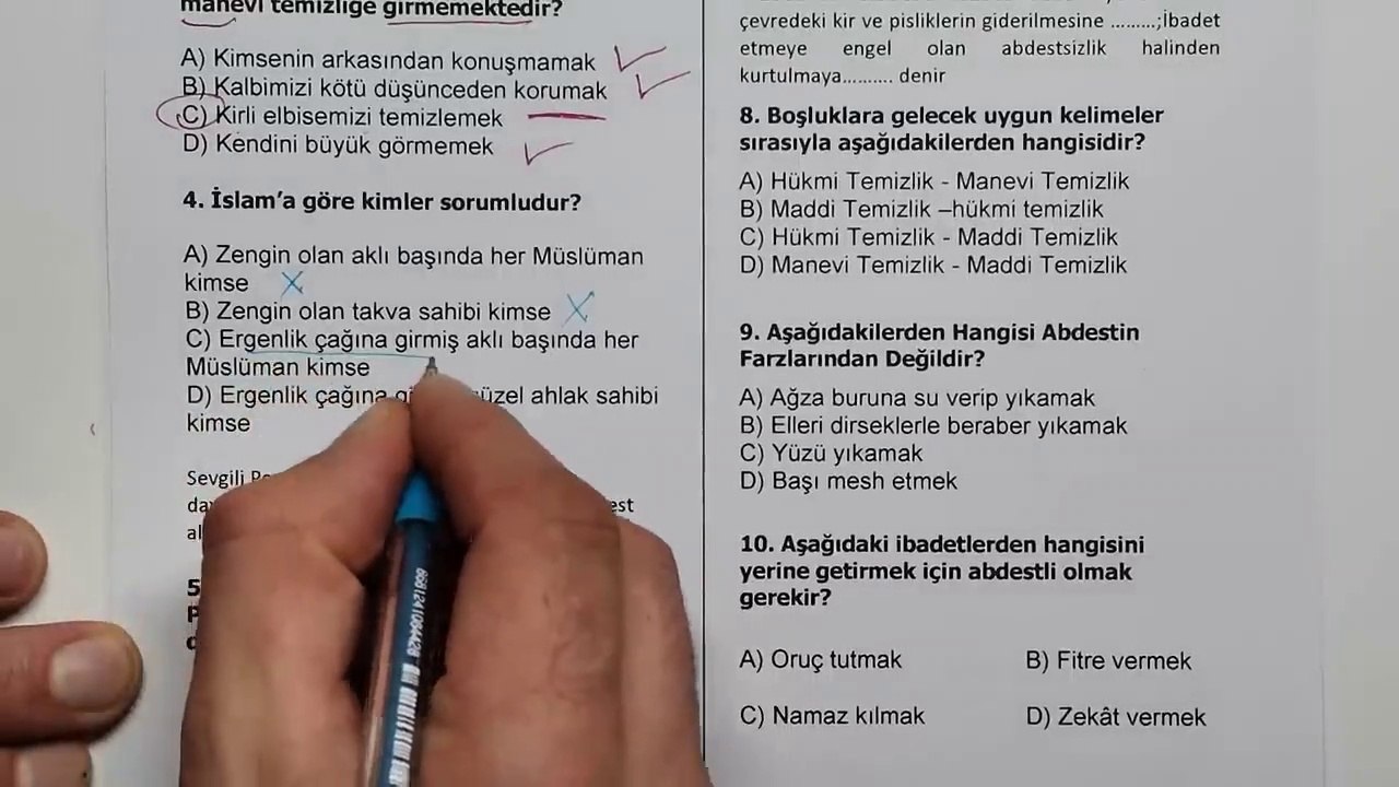 7.Sınıf Temel Dini Bilgiler 1.Dönem 2.Yazılı Soruları ve Çözümü Yeni