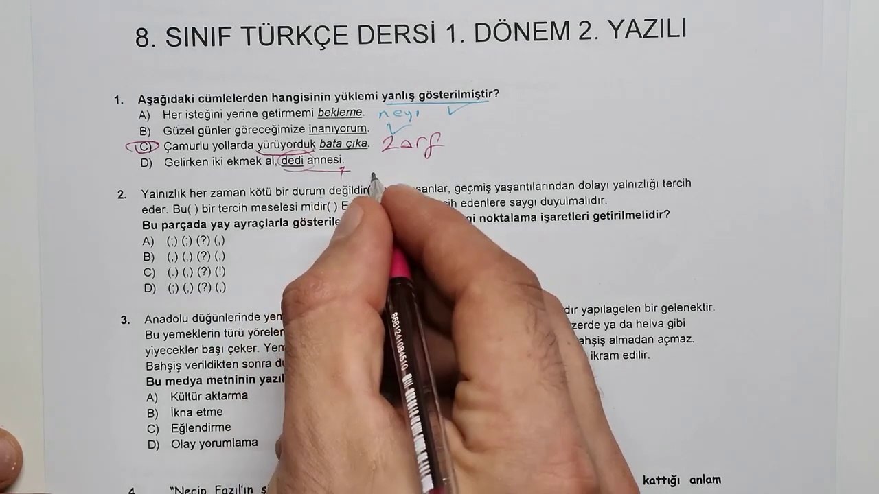 (%99 Çıkabilir )| 8.Sınıf Türkçe 1.Dönem 2.Yazılı Soruları ve Cevapları Yeni