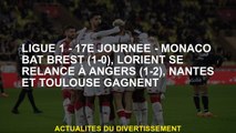 Ligue 1 - 17e jour - Monaco Bat Brest , Lorient relance à Angers , Nantes et Toulouse Win