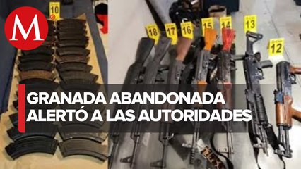 Descargar video: Aseguran armas, cartuchos y droga en la colonia Hacienda Santo Domingo, en San Nicolás, NL