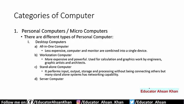 Categories of Computers _ Educator Jobs Preparation PPSC 2021 Lecture 4 Intro to