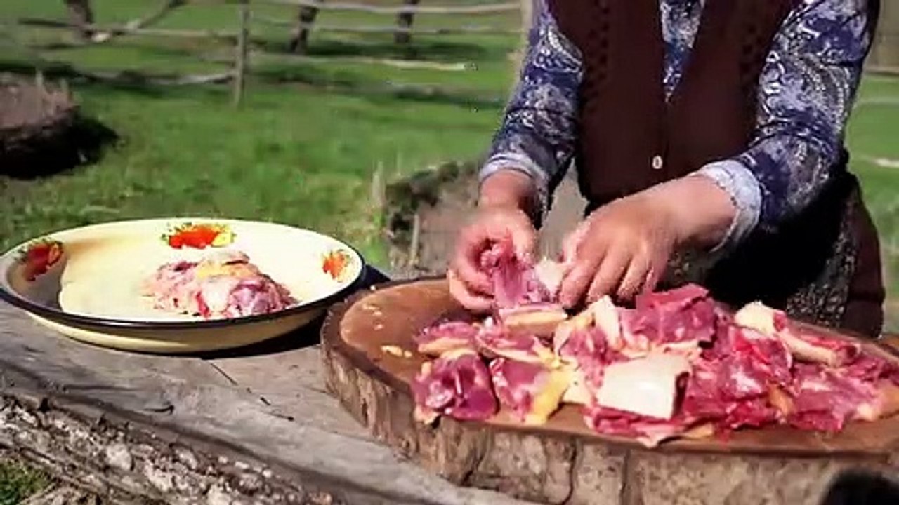 Cooking Rustic Goose with Potatoes, Outdoor Coo...