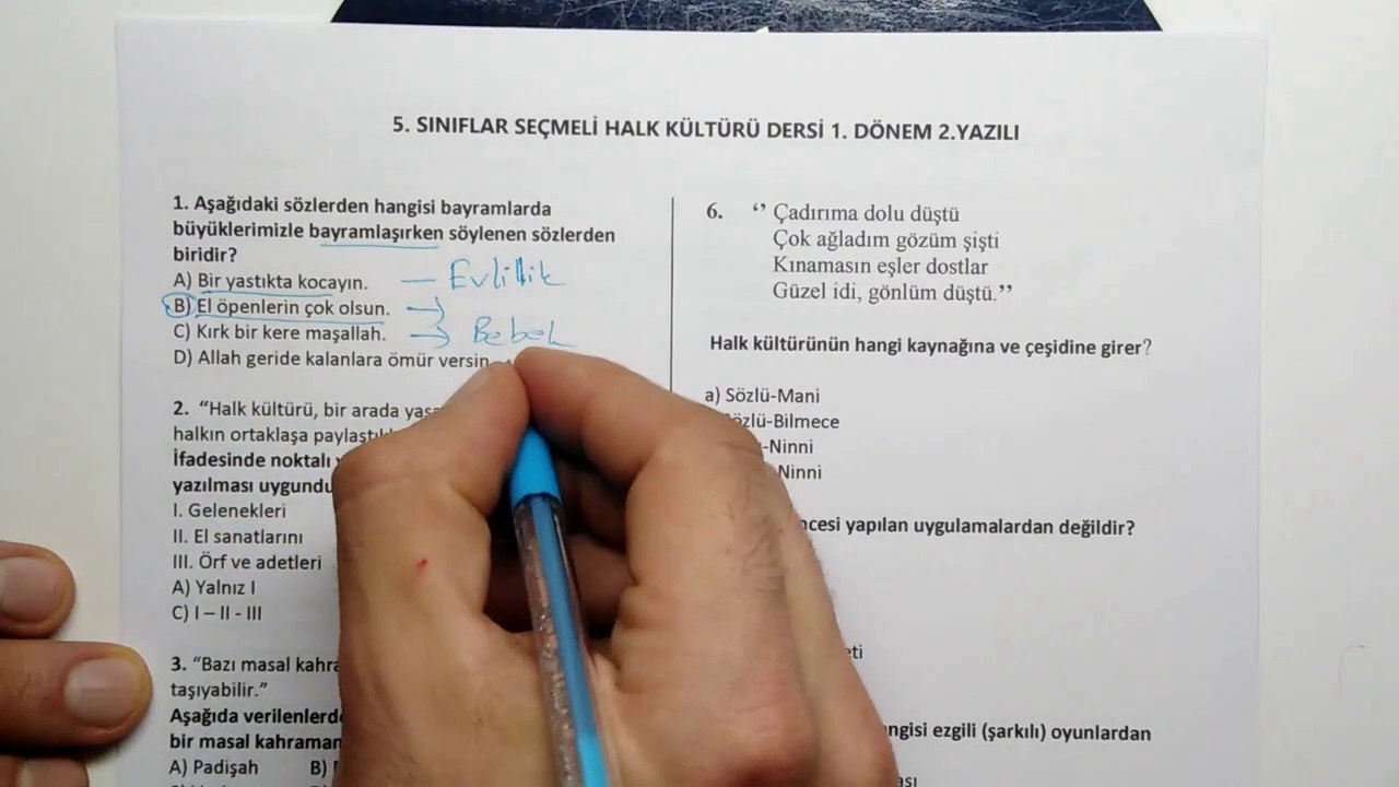 5.Sınıf HALK KÜLTÜRÜ DERSİ 1.Dönem 2.Yazılı Soruları ve Cevapları