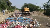 Whiskey worth 1.33 crore was destroyed in Limbadi..દારૂની 44514 બોટલો પર બૂલડોઝર ફેરવ્યું. #gjnews