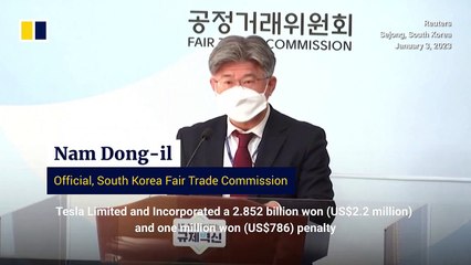 South Korea fines Tesla US$2.2 million for false advertising on the driving range of its EVs