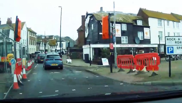 Roadworks in East Beach Street (the A259), Hastings, East Sussex
